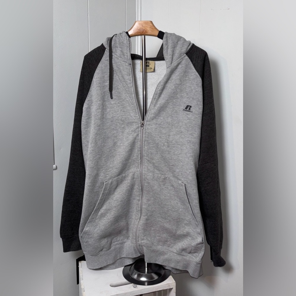 Russel Men’s LT Fusion Knit Full Zip Up Hoodie Sweatshirt Gray&Dark‎ Gray